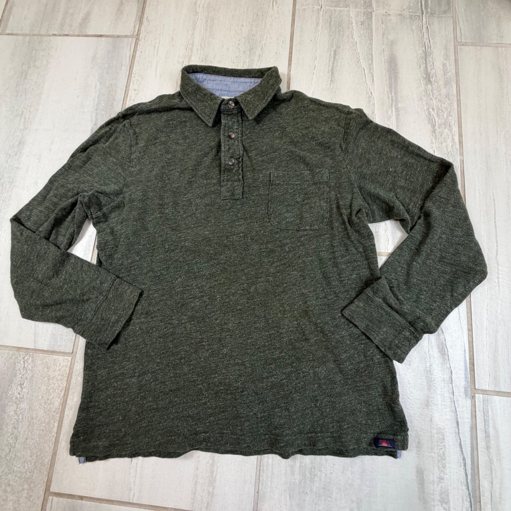 Faherty Mens Organic Cotton Long Sleeve Polo Shirt Green MKF2085-OHT Small